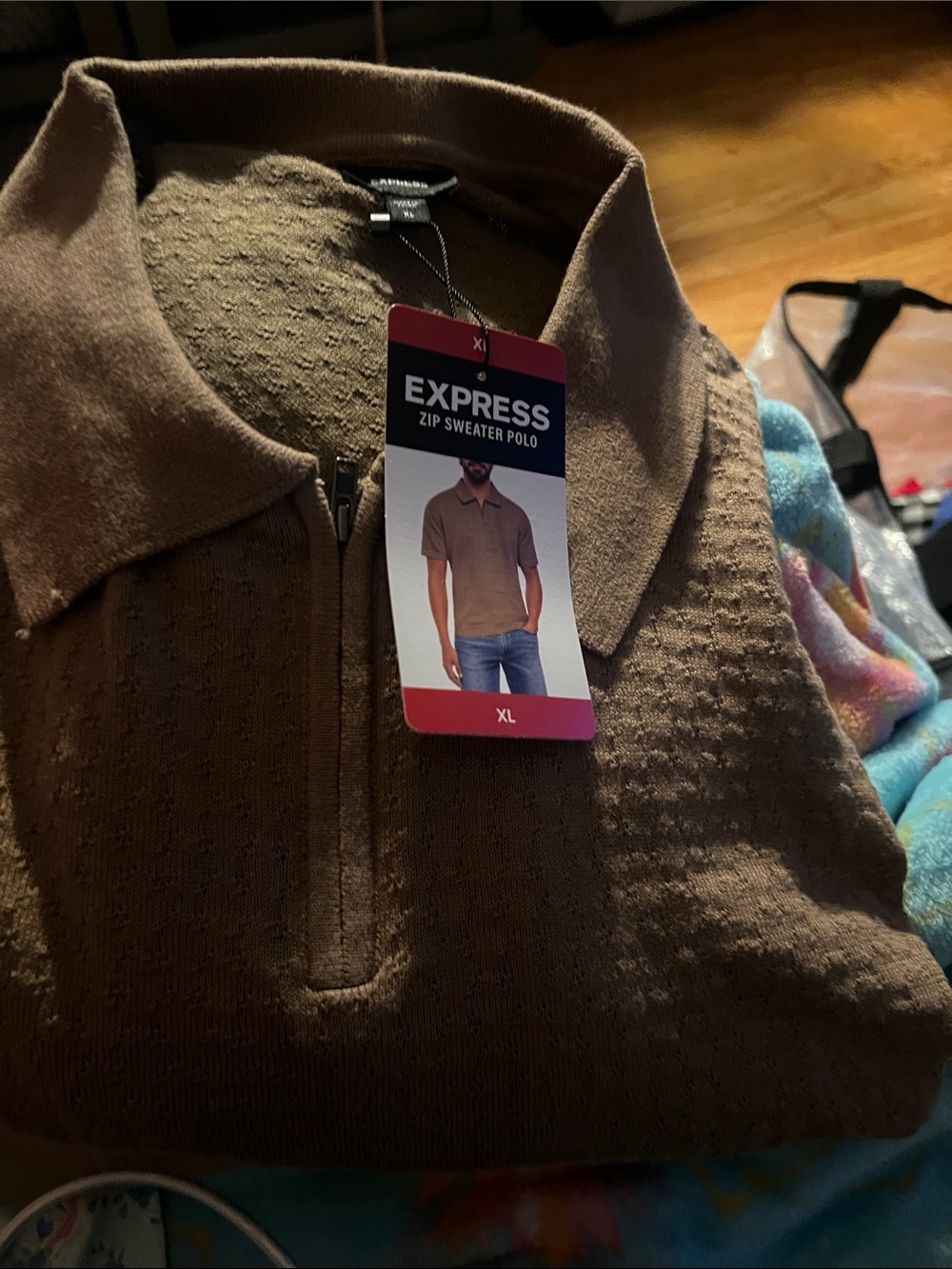 Express Men's tan  Zip Sweater Polo - new